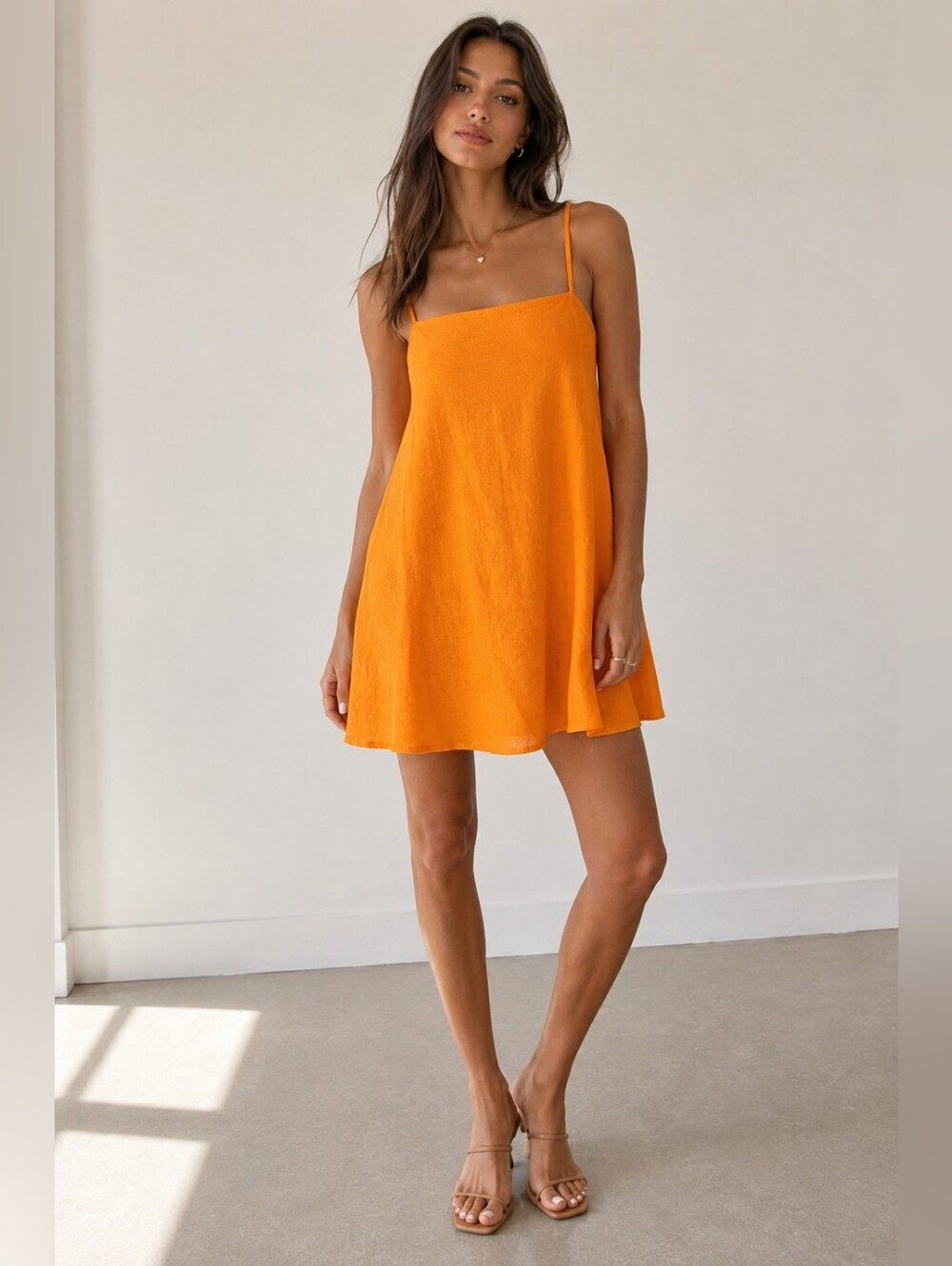 Zara Orange Flowy Swing Mini Dress Spaghetti Strap Size Small